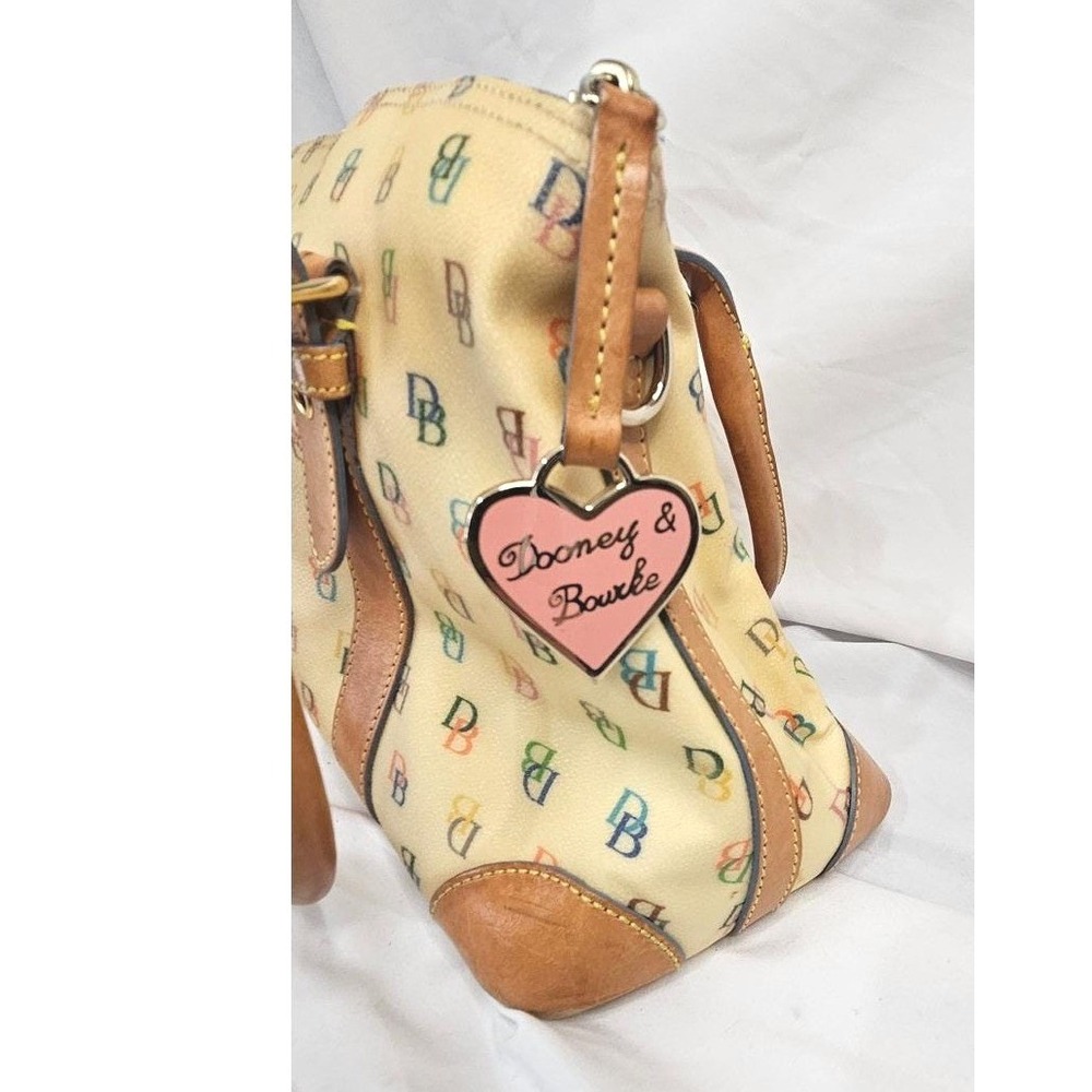 Dooney & Bourke It Bag Rainbow Monogram Satchel Cream Leather Trim Heart Tag - Picture 4 of 7